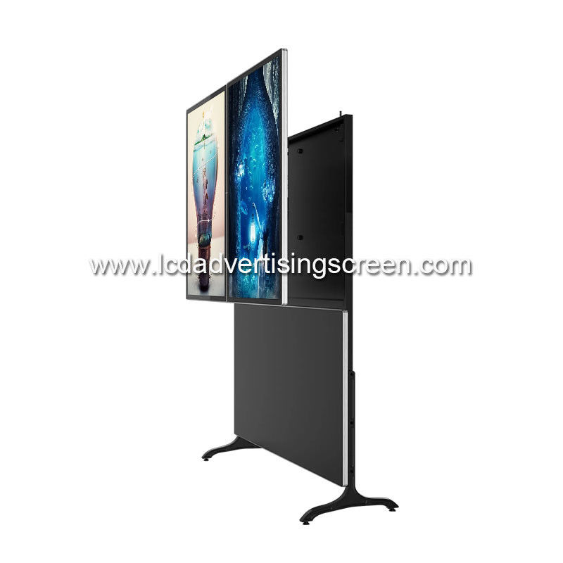 FHD Floor Standing Dual IPS LCD Advertising Screen With LED Subtitle