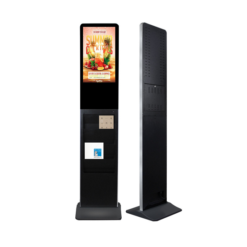 FCC Capacitive Multi Touch LCD Advertising Kiosk With Magazine Holder